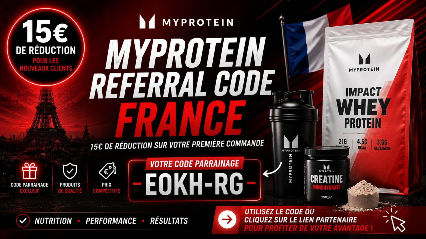 MyProtein referral code France : comment obtenir 15€ de réduction sur votre première commande ? Découvrez le code de parrainage MyProtein valable pour les nouveaux clients en France.